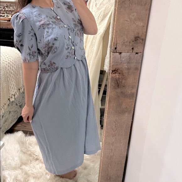 Miss Dorby vintage Floral Blue Midi Dress with padded shoulders size XLarge - Picture 6 of 7